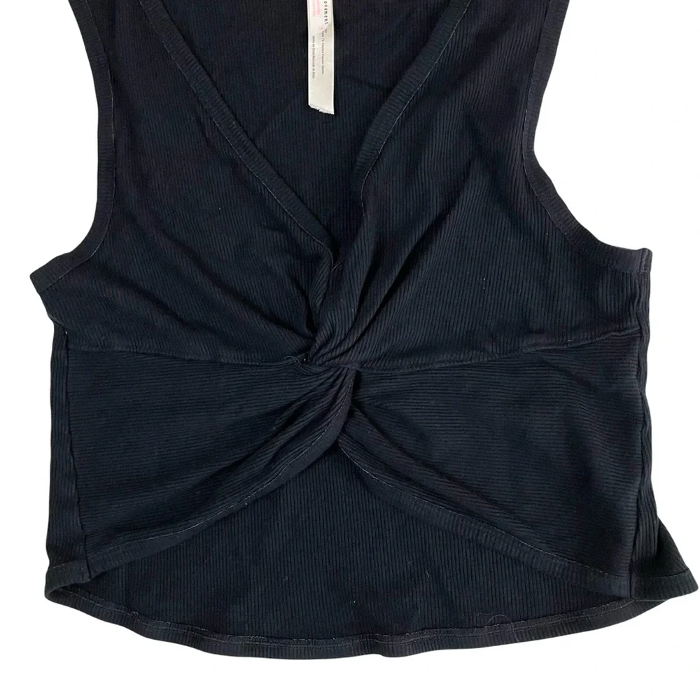 Free People Movement New Moon Knot Front Ribbed Crop Tank Black Lg - Picture 7 of 14
